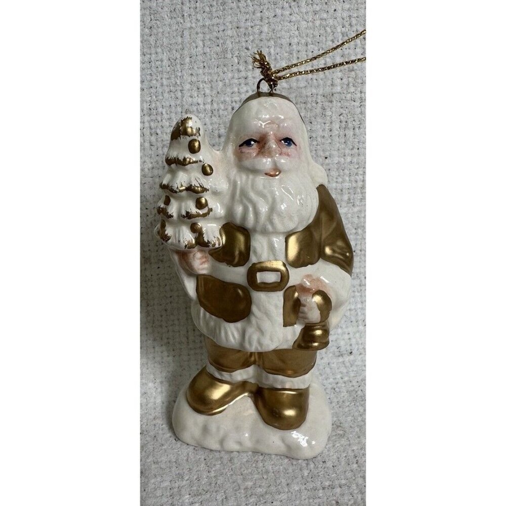 Set Of 4 White & Golden Santa Claus Ceramic Ornaments 4” Tall - Picture 2 of 6